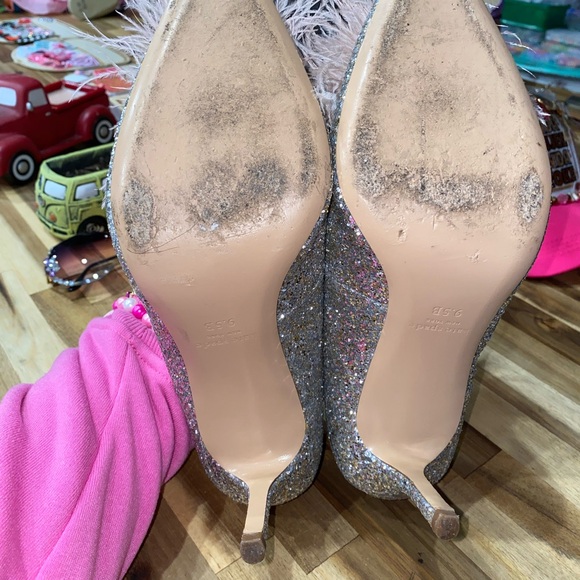 Gently used Kate Spade Marabou Pumps silver and gold glitter with pink feathers - Picture 9 of 17